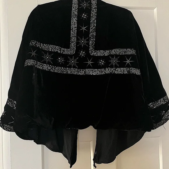 Zara Black Velvet Jacket with Sequin and Rhinestone Star Embroidery - Picture 2 of 7